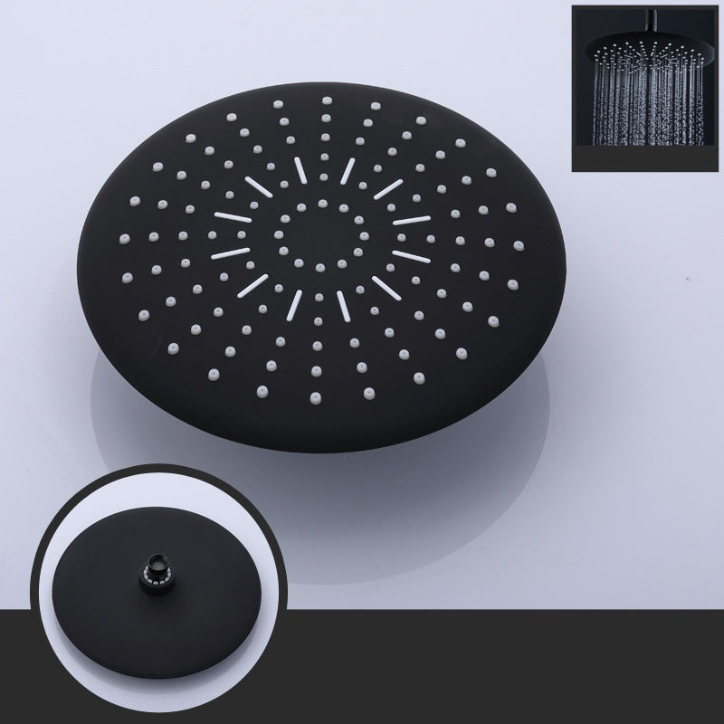 Contemporary Style Shower Head Plastic Fixed Shower Head with Shape of Round and Square 8"L x 8"W Round Black Clearhalo 'Bathroom Remodel & Bathroom Fixtures' 'Home Improvement' 'home_improvement' 'home_improvement_shower_heads' 'Shower Heads' 'shower_heads' 'Showers & Bathtubs Plumbing' 'Showers & Bathtubs' 6254807