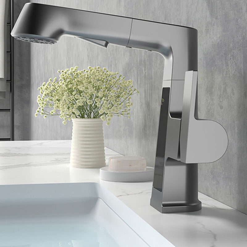 Modern Faucets Black and Silver 1-Handle 1-Hole Copper with Pull Out Sprayer Faucets Grey Clearhalo 'Home Improvement' 'home_improvement' 'home_improvement_kitchen_faucets' 'Kitchen Faucets' 'Kitchen Remodel & Kitchen Fixtures' 'Kitchen Sinks & Faucet Components' 'kitchen_faucets' 6255573