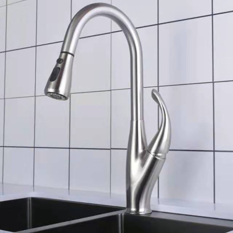 Modern 1-Handle Faucet Black/Silver Copper with Pull out Sprayer Faucet Clearhalo 'Home Improvement' 'home_improvement' 'home_improvement_kitchen_faucets' 'Kitchen Faucets' 'Kitchen Remodel & Kitchen Fixtures' 'Kitchen Sinks & Faucet Components' 'kitchen_faucets' 6255621