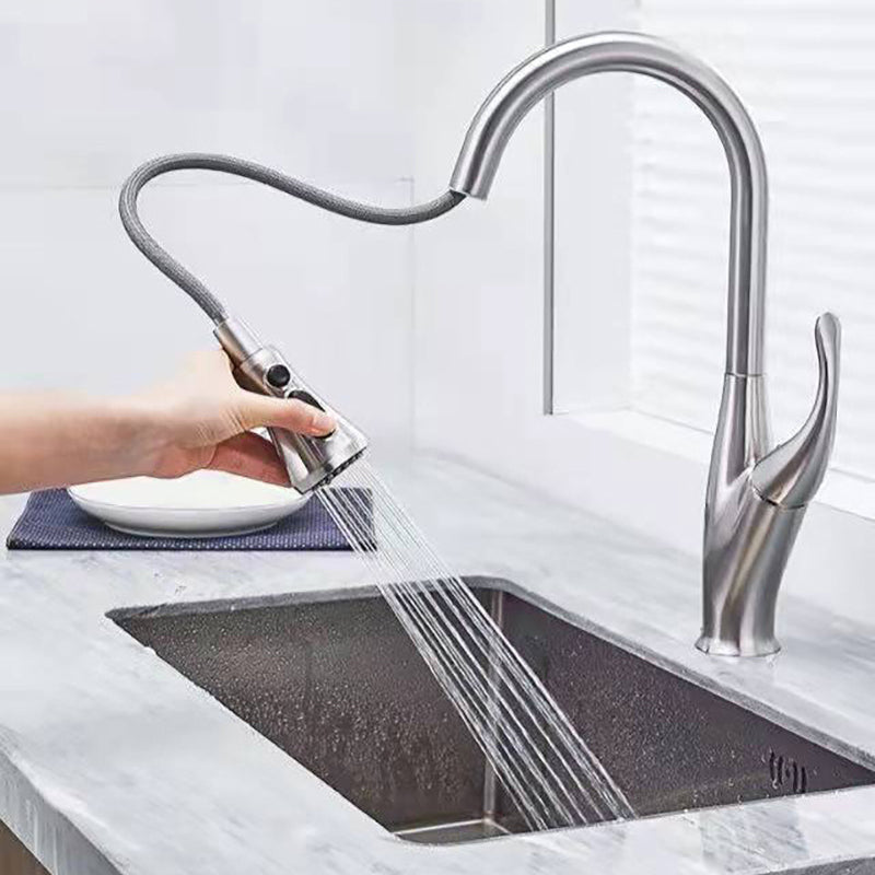 Modern 1-Handle Faucet Black/Silver Copper with Pull out Sprayer Faucet Clearhalo 'Home Improvement' 'home_improvement' 'home_improvement_kitchen_faucets' 'Kitchen Faucets' 'Kitchen Remodel & Kitchen Fixtures' 'Kitchen Sinks & Faucet Components' 'kitchen_faucets' 6255623