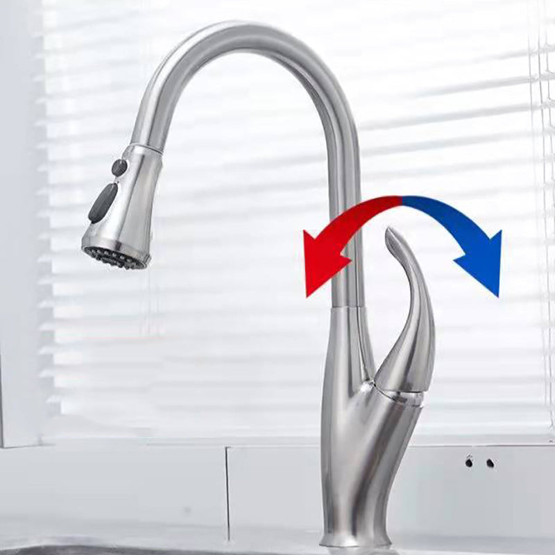 Modern 1-Handle Faucet Black/Silver Copper with Pull out Sprayer Faucet Clearhalo 'Home Improvement' 'home_improvement' 'home_improvement_kitchen_faucets' 'Kitchen Faucets' 'Kitchen Remodel & Kitchen Fixtures' 'Kitchen Sinks & Faucet Components' 'kitchen_faucets' 6255627