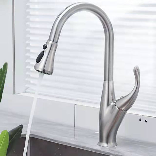 Modern 1-Handle Faucet Black/Silver Copper with Pull out Sprayer Faucet Clearhalo 'Home Improvement' 'home_improvement' 'home_improvement_kitchen_faucets' 'Kitchen Faucets' 'Kitchen Remodel & Kitchen Fixtures' 'Kitchen Sinks & Faucet Components' 'kitchen_faucets' 6255636