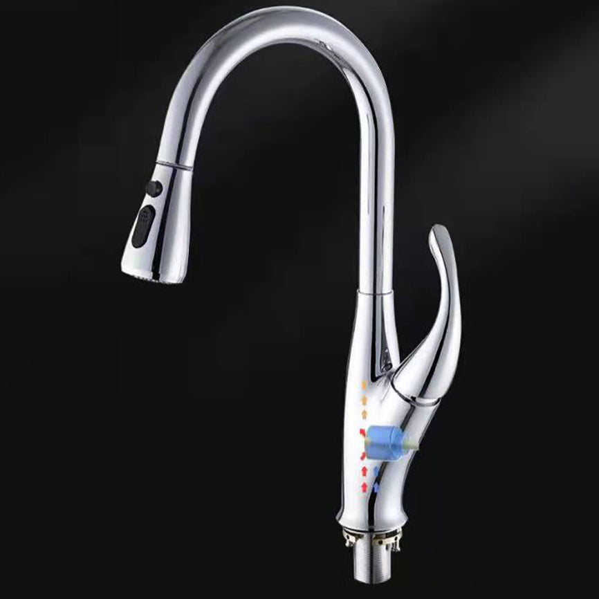 Modern 1-Handle Faucet Black/Silver Copper with Pull out Sprayer Faucet Clearhalo 'Home Improvement' 'home_improvement' 'home_improvement_kitchen_faucets' 'Kitchen Faucets' 'Kitchen Remodel & Kitchen Fixtures' 'Kitchen Sinks & Faucet Components' 'kitchen_faucets' 6255638