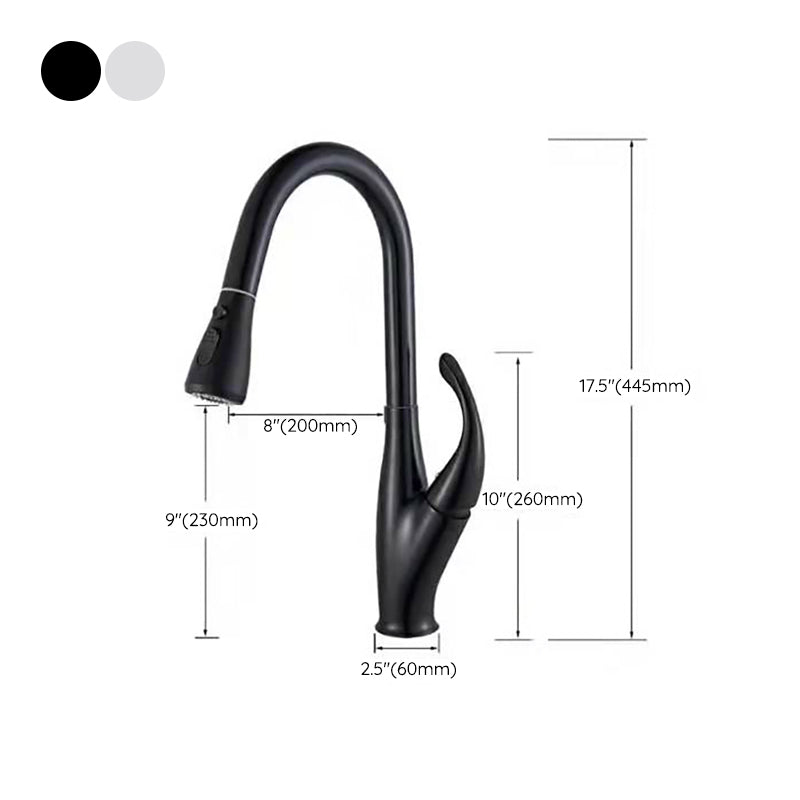 Modern 1-Handle Faucet Black/Silver Copper with Pull out Sprayer Faucet Clearhalo 'Home Improvement' 'home_improvement' 'home_improvement_kitchen_faucets' 'Kitchen Faucets' 'Kitchen Remodel & Kitchen Fixtures' 'Kitchen Sinks & Faucet Components' 'kitchen_faucets' 6255639