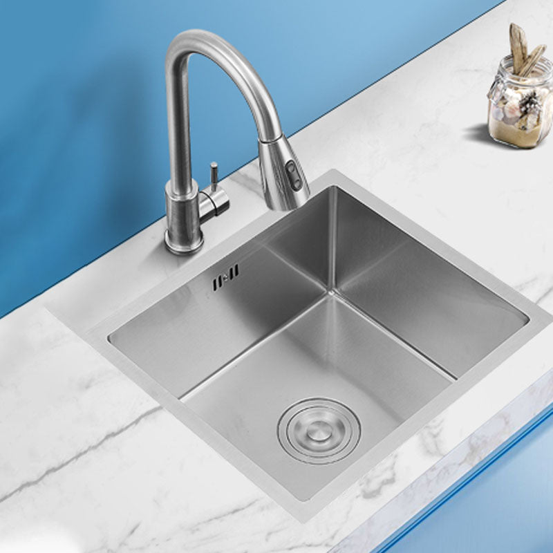 Contemporary Style Kitchen Sink Stainless Steel Kitchen Sink with Drain Assembly Clearhalo 'Home Improvement' 'home_improvement' 'home_improvement_kitchen_sinks' 'Kitchen Remodel & Kitchen Fixtures' 'Kitchen Sinks & Faucet Components' 'Kitchen Sinks' 'kitchen_sinks' 6255694