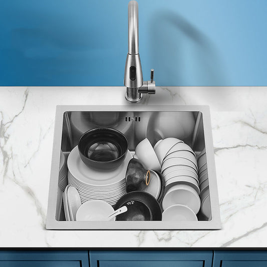 Contemporary Style Kitchen Sink Stainless Steel Kitchen Sink with Drain Assembly Clearhalo 'Home Improvement' 'home_improvement' 'home_improvement_kitchen_sinks' 'Kitchen Remodel & Kitchen Fixtures' 'Kitchen Sinks & Faucet Components' 'Kitchen Sinks' 'kitchen_sinks' 6255696