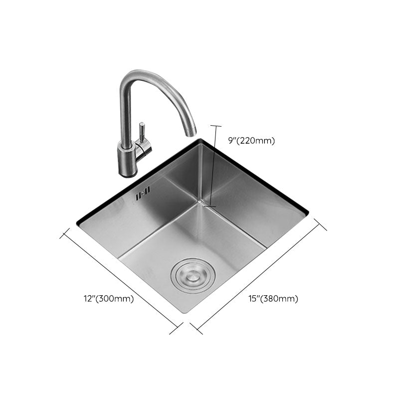Contemporary Style Kitchen Sink Stainless Steel Kitchen Sink with Drain Assembly Clearhalo 'Home Improvement' 'home_improvement' 'home_improvement_kitchen_sinks' 'Kitchen Remodel & Kitchen Fixtures' 'Kitchen Sinks & Faucet Components' 'Kitchen Sinks' 'kitchen_sinks' 6255698