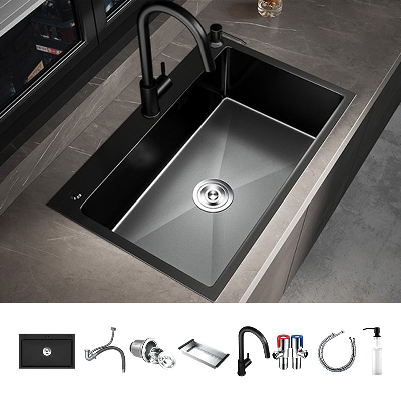 Contemporary Style Sink Set Stainless Steel Friction Resistant Quiet Sink Set for Kitchen Sink with Faucet Round Faucet Clearhalo 'Home Improvement' 'home_improvement' 'home_improvement_kitchen_sinks' 'Kitchen Remodel & Kitchen Fixtures' 'Kitchen Sinks & Faucet Components' 'Kitchen Sinks' 'kitchen_sinks' 6255723