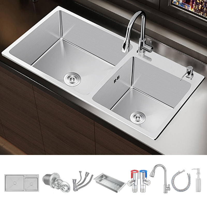 Classic Sink Set Stainless Steel Friction Resistant Sink Set for Kitchen Sink with Faucet Pull Out Faucet Clearhalo 'Home Improvement' 'home_improvement' 'home_improvement_kitchen_sinks' 'Kitchen Remodel & Kitchen Fixtures' 'Kitchen Sinks & Faucet Components' 'Kitchen Sinks' 'kitchen_sinks' 6255784