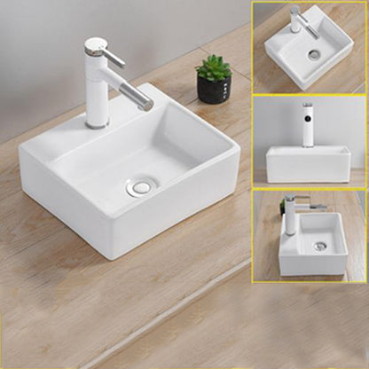 Modern Wash Stand Porcelain Rectangular with Drain Assembly and Pop-Up Drain Vessel Sink 13"L x 11"W x 5"H