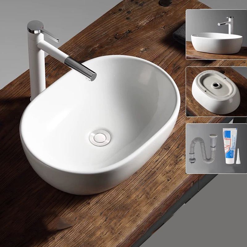 Modern Vessel Bathroom Sink Porcelain Oval with Pop-Up Drain Bathroom Sink 18.7"L x 13.4"W x 5.5"H Clearhalo 'Bathroom Remodel & Bathroom Fixtures' 'Bathroom Sinks & Faucet Components' 'Bathroom Sinks' 'bathroom_sink' 'Home Improvement' 'home_improvement' 'home_improvement_bathroom_sink' 6255926