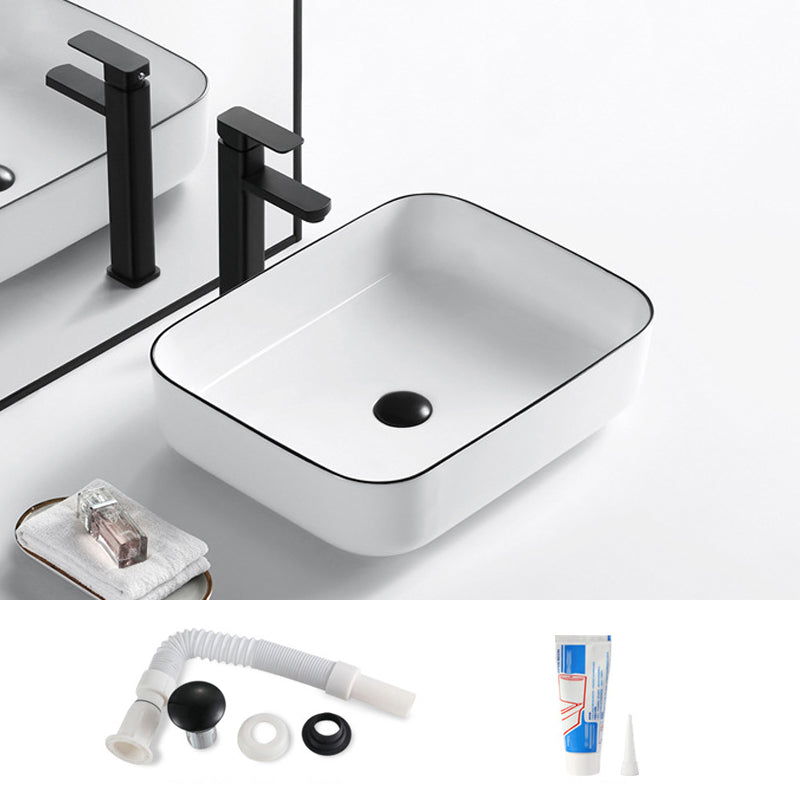 Modern Bathroom Sink Porcelain Rectangular with Overflow and Drain Assembly Basin Sink 15.2"L x 15.2"W x 5.5"H Sink Clearhalo 'Bathroom Remodel & Bathroom Fixtures' 'Bathroom Sinks & Faucet Components' 'Bathroom Sinks' 'bathroom_sink' 'Home Improvement' 'home_improvement' 'home_improvement_bathroom_sink' 6255973