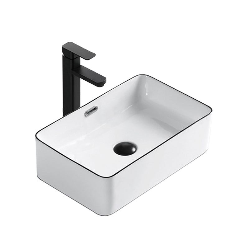 Modern Bathroom Sink Porcelain Rectangular with Overflow and Drain Assembly Basin Sink Clearhalo 'Bathroom Remodel & Bathroom Fixtures' 'Bathroom Sinks & Faucet Components' 'Bathroom Sinks' 'bathroom_sink' 'Home Improvement' 'home_improvement' 'home_improvement_bathroom_sink' 6255984