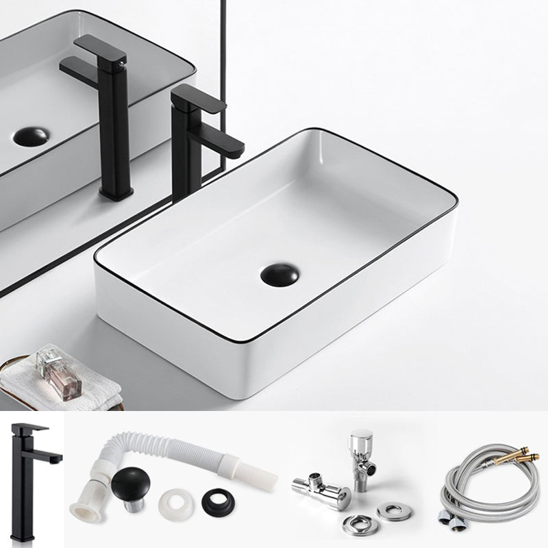 Modern Bathroom Sink Porcelain Rectangular with Overflow and Drain Assembly Basin Sink 21"L x 15"W x 6"H Sink with Faucet Clearhalo 'Bathroom Remodel & Bathroom Fixtures' 'Bathroom Sinks & Faucet Components' 'Bathroom Sinks' 'bathroom_sink' 'Home Improvement' 'home_improvement' 'home_improvement_bathroom_sink' 6255991