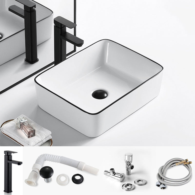Modern Bathroom Sink Porcelain Rectangular with Overflow and Drain Assembly Basin Sink 16.1"L x 11.8"W x 5.1"H Sink with Faucet Clearhalo 'Bathroom Remodel & Bathroom Fixtures' 'Bathroom Sinks & Faucet Components' 'Bathroom Sinks' 'bathroom_sink' 'Home Improvement' 'home_improvement' 'home_improvement_bathroom_sink' 6255993