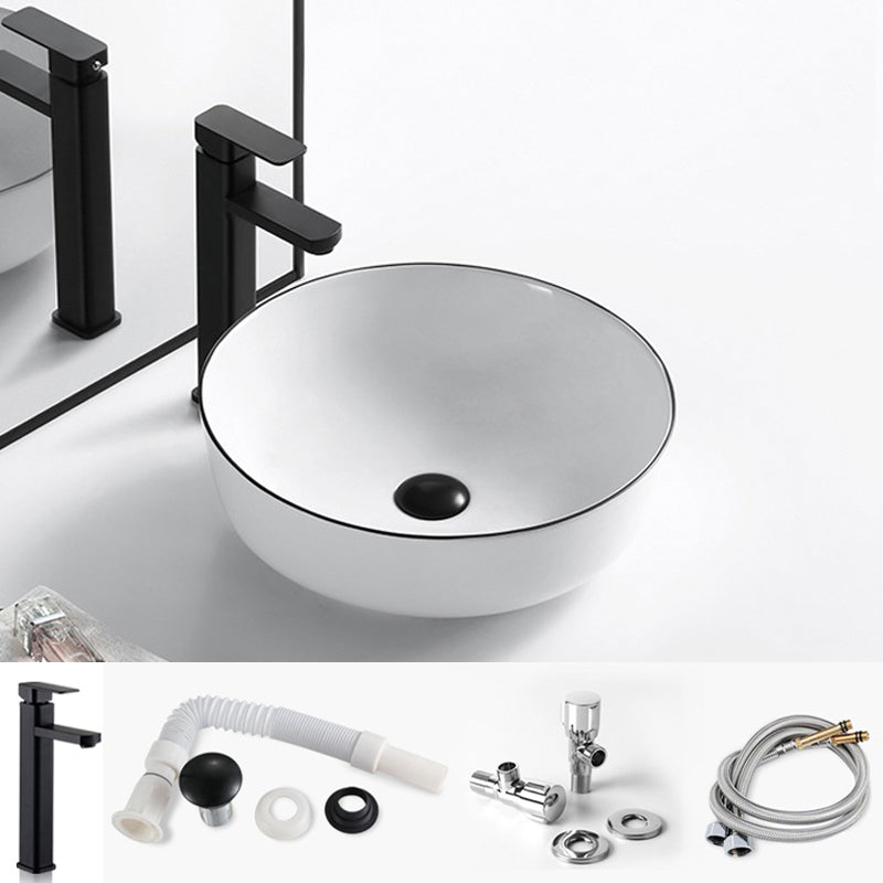 Modern Bathroom Sink Porcelain Rectangular with Overflow and Drain Assembly Basin Sink 16.3"L x 16.3"W x 5.1"H Sink with Faucet Clearhalo 'Bathroom Remodel & Bathroom Fixtures' 'Bathroom Sinks & Faucet Components' 'Bathroom Sinks' 'bathroom_sink' 'Home Improvement' 'home_improvement' 'home_improvement_bathroom_sink' 6256001