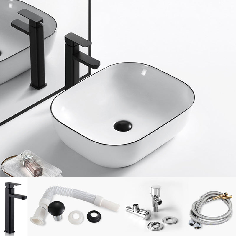 Modern Bathroom Sink Porcelain Rectangular with Overflow and Drain Assembly Basin Sink 18.1"L x 12.6"W x 5.3"H Sink with Faucet Clearhalo 'Bathroom Remodel & Bathroom Fixtures' 'Bathroom Sinks & Faucet Components' 'Bathroom Sinks' 'bathroom_sink' 'Home Improvement' 'home_improvement' 'home_improvement_bathroom_sink' 6256005