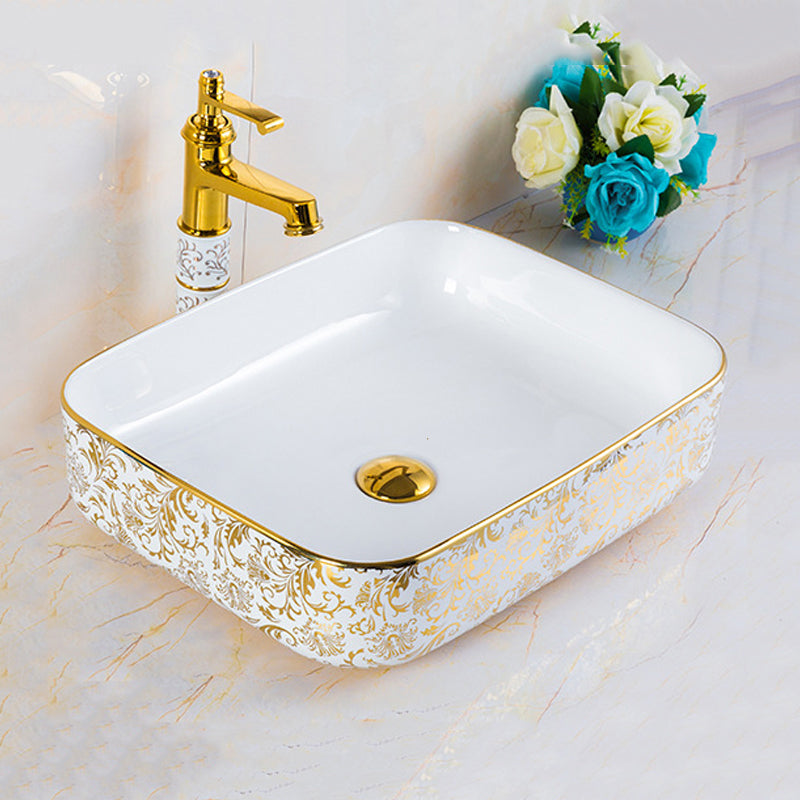 Modern Bathroom Sink Porcelain Round Hand Painted with Overflow and Faucet Wash Stand Clearhalo 'Bathroom Remodel & Bathroom Fixtures' 'Bathroom Sinks & Faucet Components' 'Bathroom Sinks' 'bathroom_sink' 'Home Improvement' 'home_improvement' 'home_improvement_bathroom_sink' 6256111
