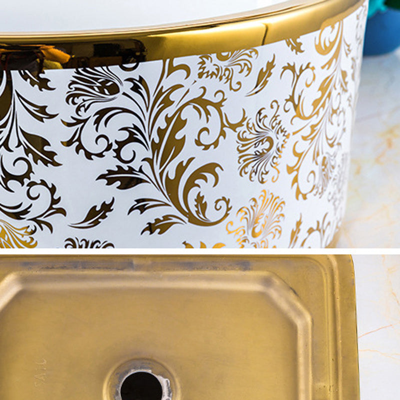 Modern Bathroom Sink Porcelain Round Hand Painted with Overflow and Faucet Wash Stand Clearhalo 'Bathroom Remodel & Bathroom Fixtures' 'Bathroom Sinks & Faucet Components' 'Bathroom Sinks' 'bathroom_sink' 'Home Improvement' 'home_improvement' 'home_improvement_bathroom_sink' 6256116