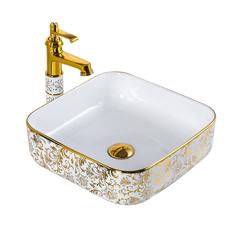Modern Bathroom Sink Porcelain Round Hand Painted with Overflow and Faucet Wash Stand Clearhalo 'Bathroom Remodel & Bathroom Fixtures' 'Bathroom Sinks & Faucet Components' 'Bathroom Sinks' 'bathroom_sink' 'Home Improvement' 'home_improvement' 'home_improvement_bathroom_sink' 6256124