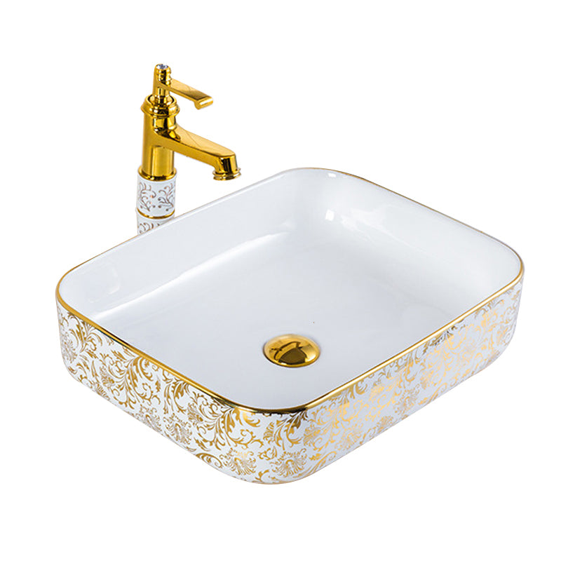 Modern Bathroom Sink Porcelain Round Hand Painted with Overflow and Faucet Wash Stand Clearhalo 'Bathroom Remodel & Bathroom Fixtures' 'Bathroom Sinks & Faucet Components' 'Bathroom Sinks' 'bathroom_sink' 'Home Improvement' 'home_improvement' 'home_improvement_bathroom_sink' 6256126
