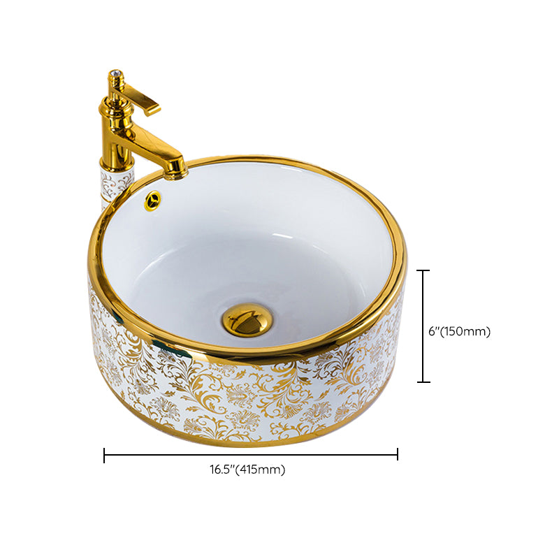 Modern Bathroom Sink Porcelain Round Hand Painted with Overflow and Faucet Wash Stand Clearhalo 'Bathroom Remodel & Bathroom Fixtures' 'Bathroom Sinks & Faucet Components' 'Bathroom Sinks' 'bathroom_sink' 'Home Improvement' 'home_improvement' 'home_improvement_bathroom_sink' 6256130