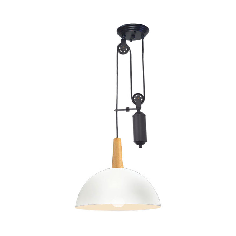 Domed Kitchen Pendant Light Fixture with Pulley Industrial Style Metal 1 Light Black/White Hanging Lamp Clearhalo 'Ceiling Lights' 'Industrial Pendants' 'Industrial' 'Middle Century Pendants' 'Pendant Lights' 'Pendants' 'Tiffany' Lighting' 62600