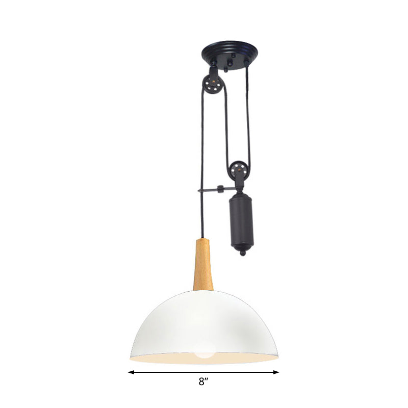 Domed Kitchen Pendant Light Fixture with Pulley Industrial Style Metal 1 Light Black/White Hanging Lamp Clearhalo 'Ceiling Lights' 'Industrial Pendants' 'Industrial' 'Middle Century Pendants' 'Pendant Lights' 'Pendants' 'Tiffany' Lighting' 62601