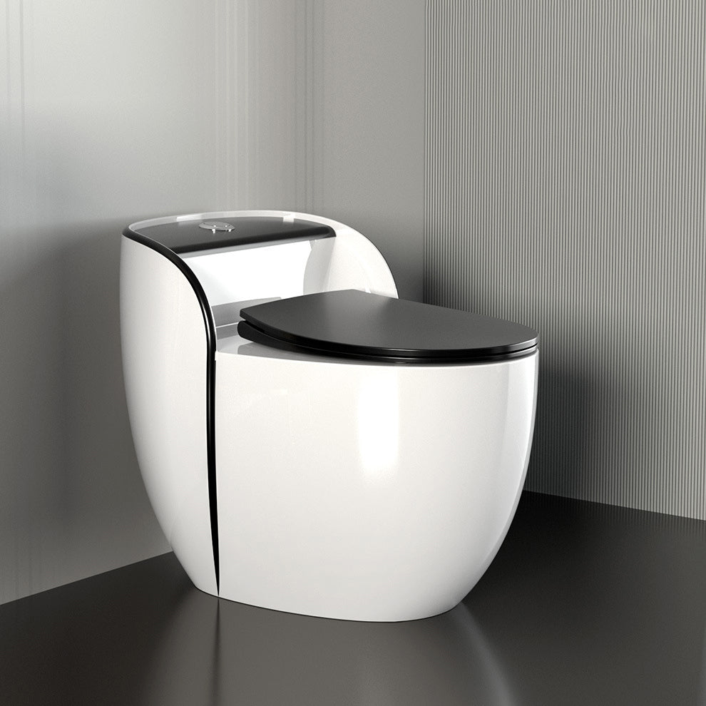 Modern Flush Toilet Ceramic Round-Front One-Piece Toilet with Slow Close Seat Black 10" Clearhalo 'Bathroom Remodel & Bathroom Fixtures' 'Home Improvement' 'home_improvement' 'home_improvement_toilets' 'Toilets & Bidets' 'Toilets' 6262438