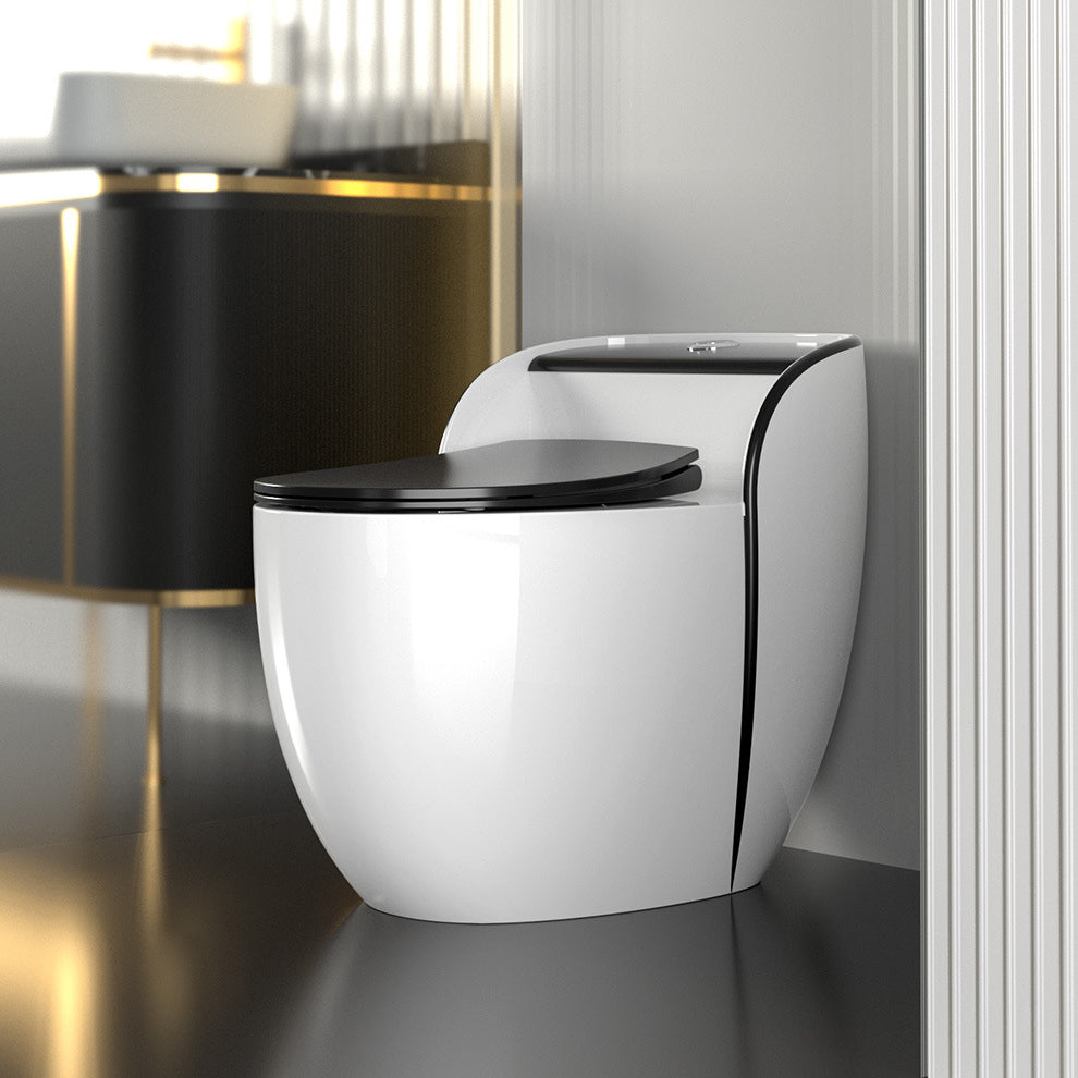 Modern Flush Toilet Ceramic Round-Front One-Piece Toilet with Slow Close Seat Black 12" Clearhalo 'Bathroom Remodel & Bathroom Fixtures' 'Home Improvement' 'home_improvement' 'home_improvement_toilets' 'Toilets & Bidets' 'Toilets' 6262441