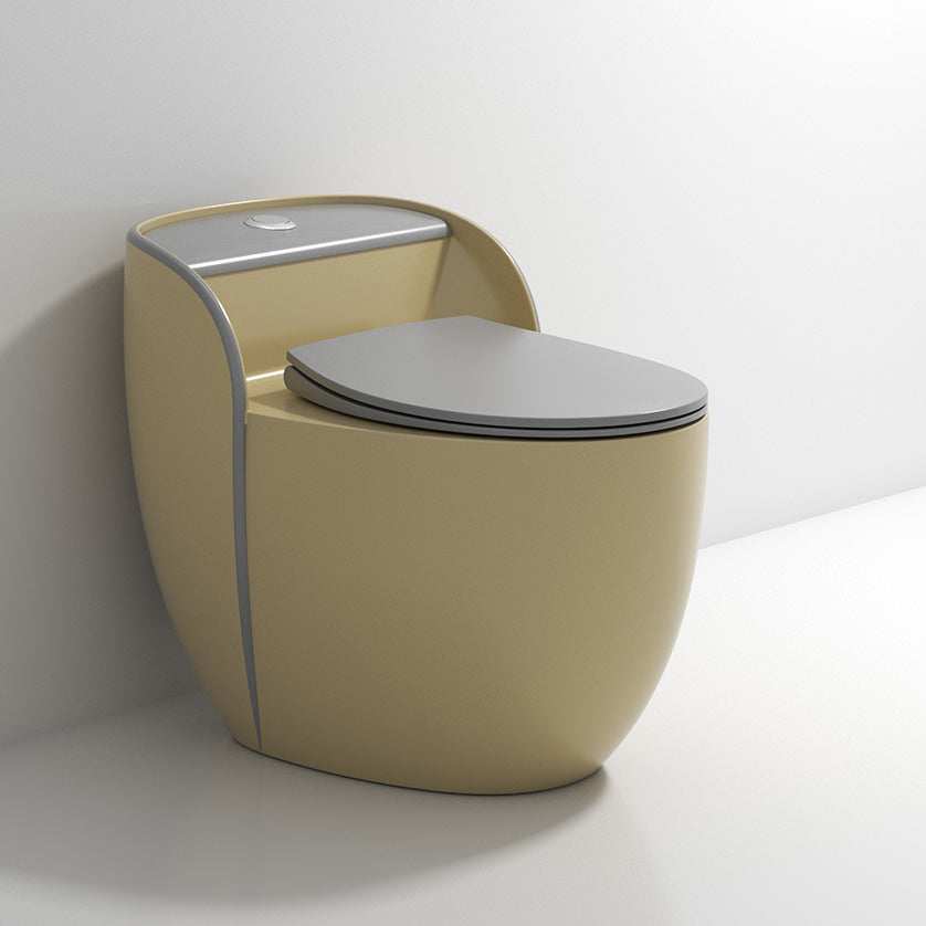 Modern Flush Toilet Ceramic Round-Front One-Piece Toilet with Slow Close Seat Beige Clearhalo 'Bathroom Remodel & Bathroom Fixtures' 'Home Improvement' 'home_improvement' 'home_improvement_toilets' 'Toilets & Bidets' 'Toilets' 6262442