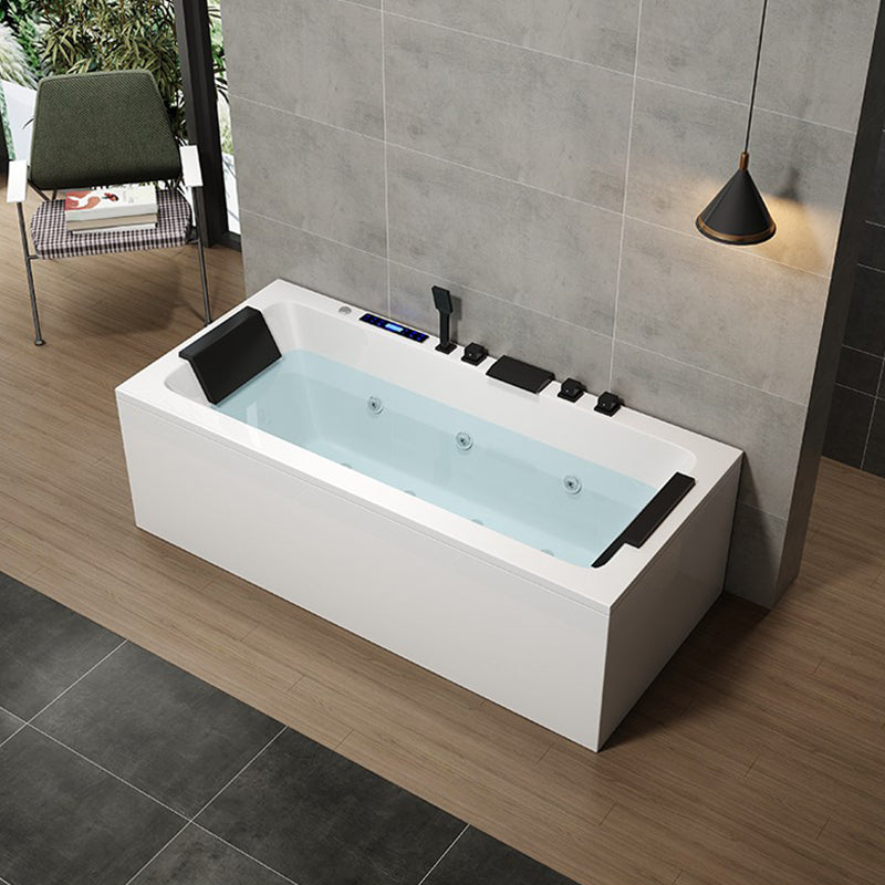 Modern Acrylic Bathtub Right-Hand Drain and Overflow Trim Bath Tub Massage & Thermostat & Aerator & Chromatherapy Tub with Black 5-Piece Set Clearhalo 'Bathroom Remodel & Bathroom Fixtures' 'Bathtubs' 'Home Improvement' 'home_improvement' 'home_improvement_bathtubs' 'Showers & Bathtubs' 6262475