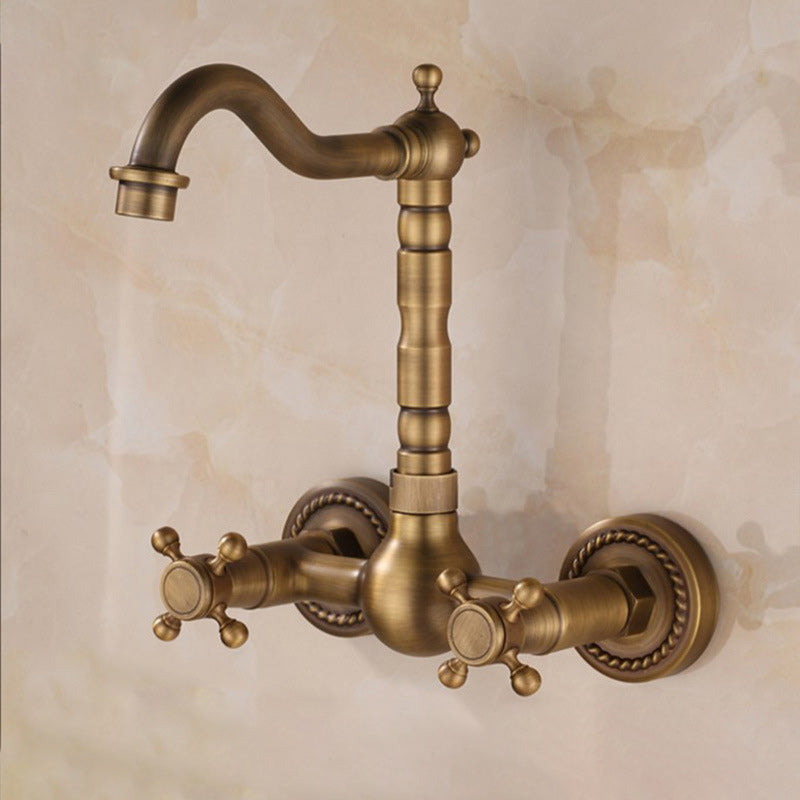 Wall Mounted Faucet Glam Style Bathroom Faucet with 2 Handles Gold 9.3" Clearhalo 'Bathroom Remodel & Bathroom Fixtures' 'Bathroom Sink Faucets' 'Bathroom Sinks & Faucet Components' 'bathroom_sink_faucets' 'Home Improvement' 'home_improvement' 'home_improvement_bathroom_sink_faucets' 6272493