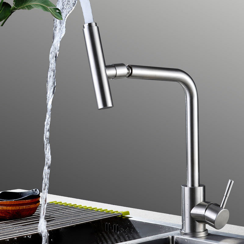 1-Handle Faucets with Water Dispenser Stainless Steel Standard Kitchen Faucets Clearhalo 'Home Improvement' 'home_improvement' 'home_improvement_kitchen_faucets' 'Kitchen Faucets' 'Kitchen Remodel & Kitchen Fixtures' 'Kitchen Sinks & Faucet Components' 'kitchen_faucets' 6272561