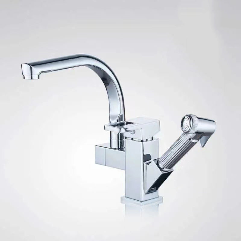 Modern 1-Handle Faucet with Water Dispenser with Pull out Sprayer Faucet Silver Clearhalo 'Home Improvement' 'home_improvement' 'home_improvement_kitchen_faucets' 'Kitchen Faucets' 'Kitchen Remodel & Kitchen Fixtures' 'Kitchen Sinks & Faucet Components' 'kitchen_faucets' 6272565
