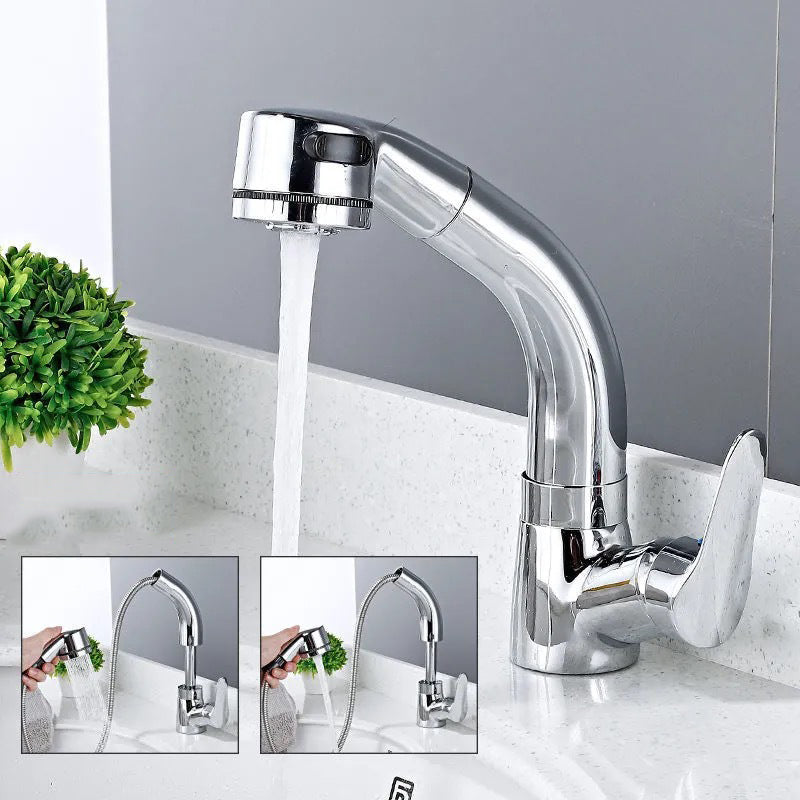 Modern 1-Handle Faucet 1-Hole with Water Dispenser Copper Pull down Faucet Silver Supply Lines Not Included Clearhalo 'Home Improvement' 'home_improvement' 'home_improvement_kitchen_faucets' 'Kitchen Faucets' 'Kitchen Remodel & Kitchen Fixtures' 'Kitchen Sinks & Faucet Components' 'kitchen_faucets' 6272586