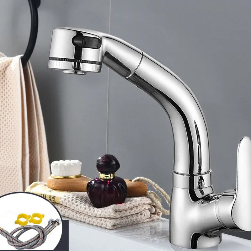 Modern 1-Handle Faucet 1-Hole with Water Dispenser Copper Pull down Faucet Silver Supply Lines Included Clearhalo 'Home Improvement' 'home_improvement' 'home_improvement_kitchen_faucets' 'Kitchen Faucets' 'Kitchen Remodel & Kitchen Fixtures' 'Kitchen Sinks & Faucet Components' 'kitchen_faucets' 6272587