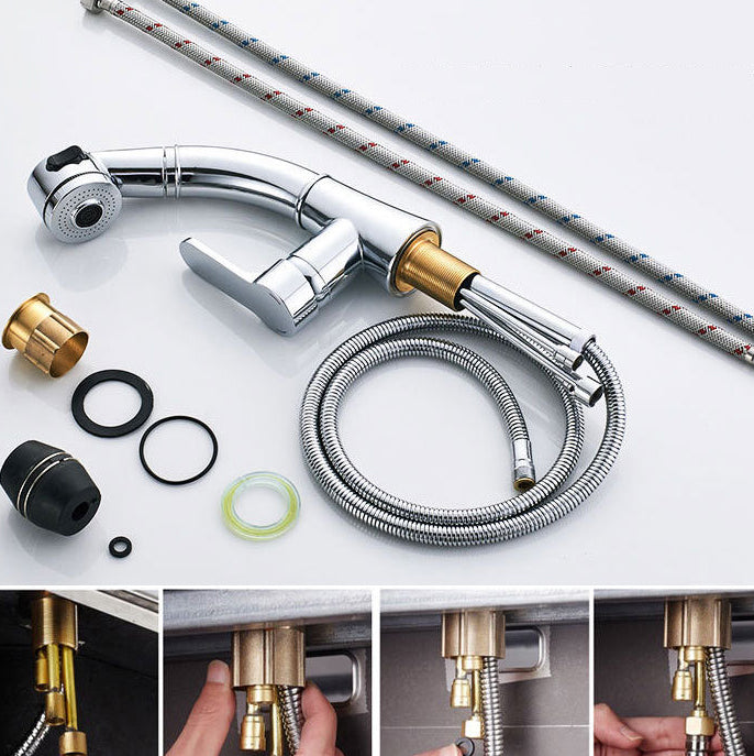 Modern 1-Handle Faucet 1-Hole with Water Dispenser Copper Pull down Faucet Clearhalo 'Home Improvement' 'home_improvement' 'home_improvement_kitchen_faucets' 'Kitchen Faucets' 'Kitchen Remodel & Kitchen Fixtures' 'Kitchen Sinks & Faucet Components' 'kitchen_faucets' 6272605