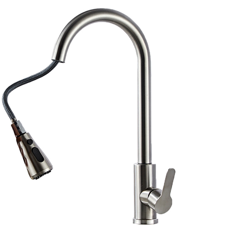 Modern 1-Handle Faucet with Pull out Sprayer 304 Stainless Steel Gooseneck Faucet Clearhalo 'Home Improvement' 'home_improvement' 'home_improvement_kitchen_faucets' 'Kitchen Faucets' 'Kitchen Remodel & Kitchen Fixtures' 'Kitchen Sinks & Faucet Components' 'kitchen_faucets' 6272626