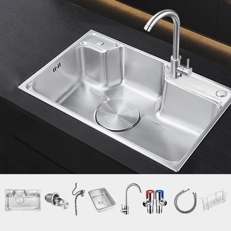 Contemporary Kitchen Sink Set Stainless Steel Friction Resistant Kitchen Sink Set Sink with Faucet Round Faucet Clearhalo 'Home Improvement' 'home_improvement' 'home_improvement_kitchen_sinks' 'Kitchen Remodel & Kitchen Fixtures' 'Kitchen Sinks & Faucet Components' 'Kitchen Sinks' 'kitchen_sinks' 6272647