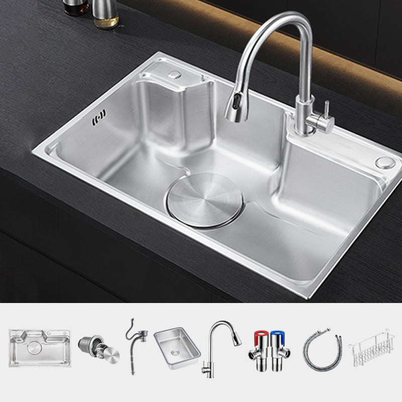 Contemporary Kitchen Sink Set Stainless Steel Friction Resistant Kitchen Sink Set Sink with Faucet Pull Out Faucet Clearhalo 'Home Improvement' 'home_improvement' 'home_improvement_kitchen_sinks' 'Kitchen Remodel & Kitchen Fixtures' 'Kitchen Sinks & Faucet Components' 'Kitchen Sinks' 'kitchen_sinks' 6272649