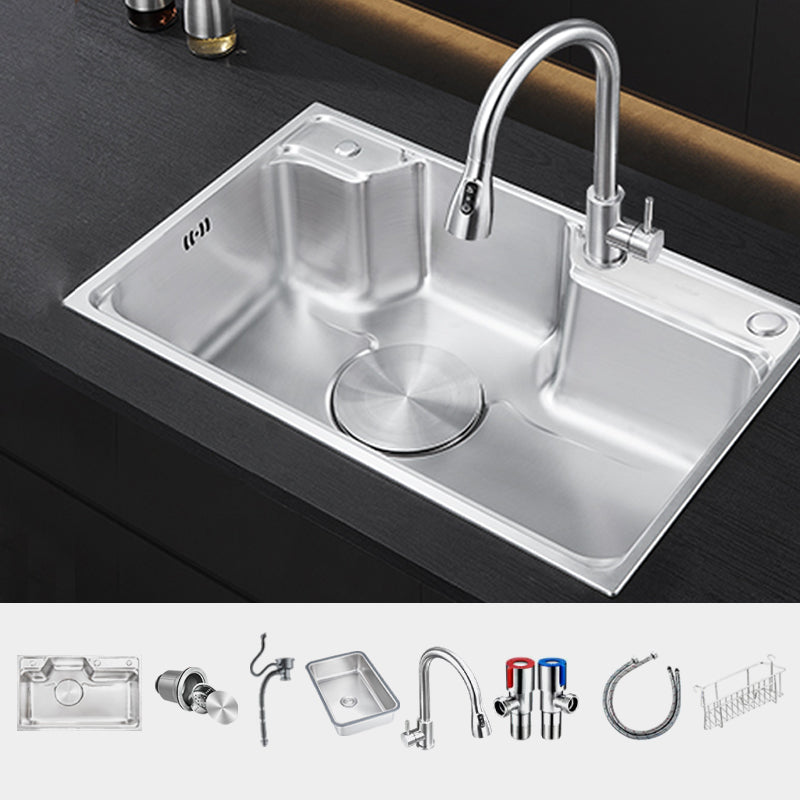 Contemporary Kitchen Sink Set Stainless Steel Friction Resistant Kitchen Sink Set Sink with Faucet Blade Faucet Clearhalo 'Home Improvement' 'home_improvement' 'home_improvement_kitchen_sinks' 'Kitchen Remodel & Kitchen Fixtures' 'Kitchen Sinks & Faucet Components' 'Kitchen Sinks' 'kitchen_sinks' 6272651
