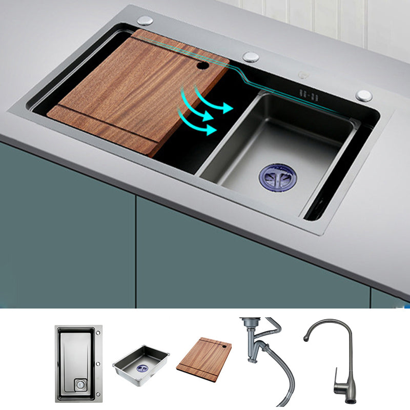 Contemporary Kitchen Sink Stainless Steel Friction Resistant Drop-In Kitchen Sink Sink with Faucet Faucet with Water Filtration Clearhalo 'Home Improvement' 'home_improvement' 'home_improvement_kitchen_sinks' 'Kitchen Remodel & Kitchen Fixtures' 'Kitchen Sinks & Faucet Components' 'Kitchen Sinks' 'kitchen_sinks' 6272692