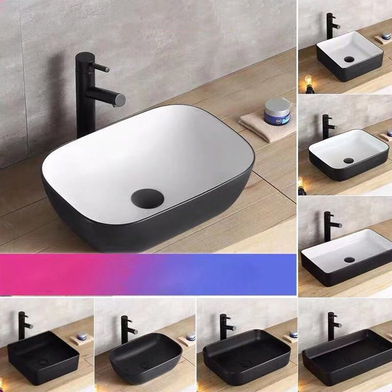 Modern Bathroom Sink Porcelain Rectangular with Pop-Up Drain and Faucet Wash Stand Clearhalo 'Bathroom Remodel & Bathroom Fixtures' 'Bathroom Sinks & Faucet Components' 'Bathroom Sinks' 'bathroom_sink' 'Home Improvement' 'home_improvement' 'home_improvement_bathroom_sink' 6272712