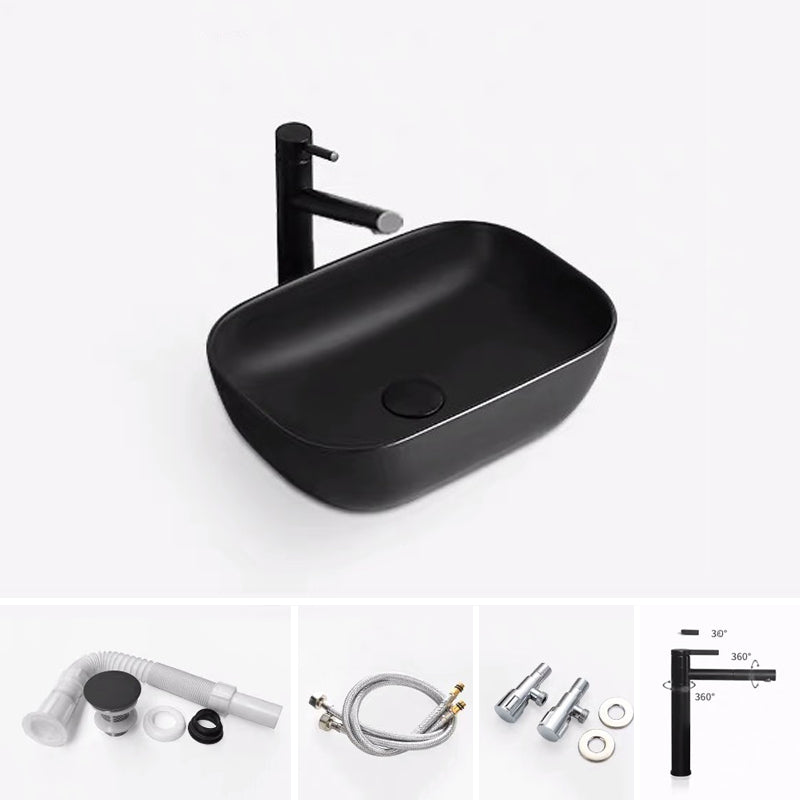 Modern Bathroom Sink Porcelain Rectangular with Pop-Up Drain and Faucet Wash Stand 18"L x 13"W x 5"H Black Sink with Faucet Clearhalo 'Bathroom Remodel & Bathroom Fixtures' 'Bathroom Sinks & Faucet Components' 'Bathroom Sinks' 'bathroom_sink' 'Home Improvement' 'home_improvement' 'home_improvement_bathroom_sink' 6272713