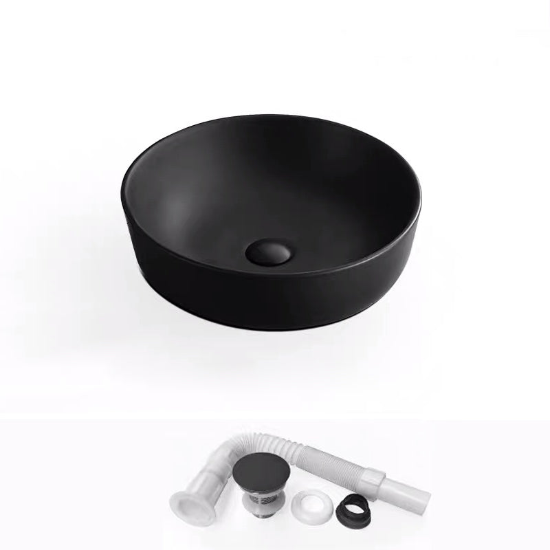 Modern Bathroom Sink Porcelain Rectangular with Pop-Up Drain and Faucet Wash Stand 17"L x 17"W x 5"H Black Sink Clearhalo 'Bathroom Remodel & Bathroom Fixtures' 'Bathroom Sinks & Faucet Components' 'Bathroom Sinks' 'bathroom_sink' 'Home Improvement' 'home_improvement' 'home_improvement_bathroom_sink' 6272715