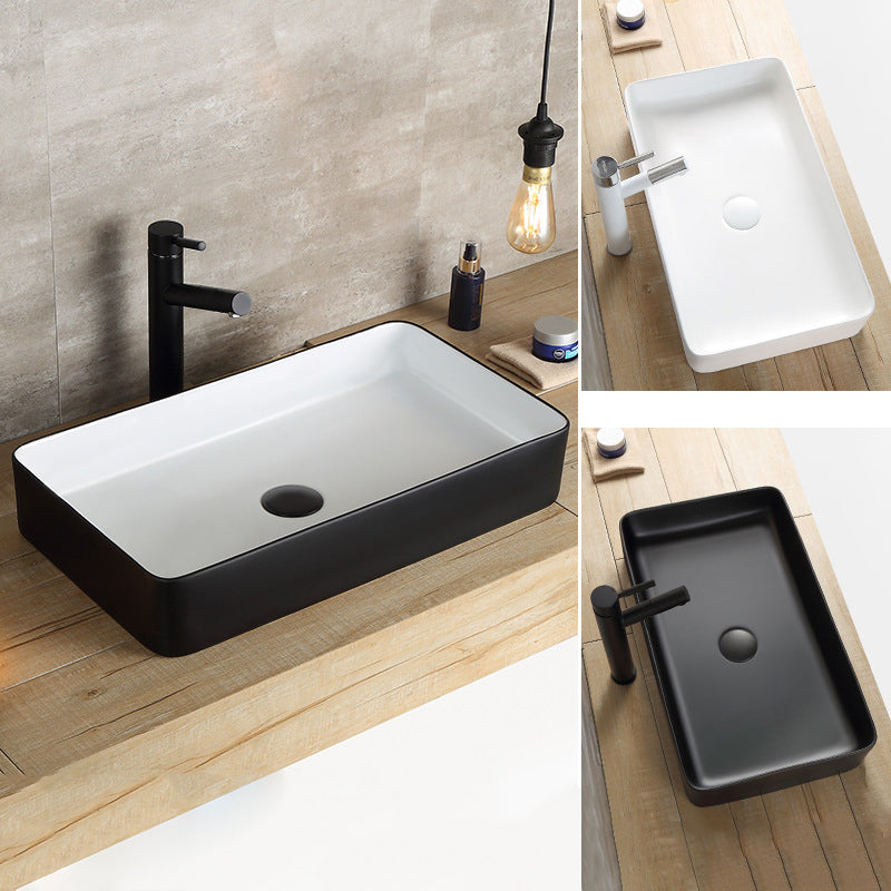 Modern Bathroom Sink Porcelain Rectangular with Pop-Up Drain and Faucet Wash Stand Clearhalo 'Bathroom Remodel & Bathroom Fixtures' 'Bathroom Sinks & Faucet Components' 'Bathroom Sinks' 'bathroom_sink' 'Home Improvement' 'home_improvement' 'home_improvement_bathroom_sink' 6272717