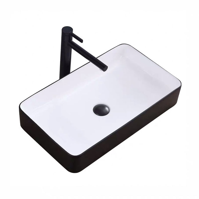 Modern Bathroom Sink Porcelain Rectangular with Pop-Up Drain and Faucet Wash Stand Clearhalo 'Bathroom Remodel & Bathroom Fixtures' 'Bathroom Sinks & Faucet Components' 'Bathroom Sinks' 'bathroom_sink' 'Home Improvement' 'home_improvement' 'home_improvement_bathroom_sink' 6272720