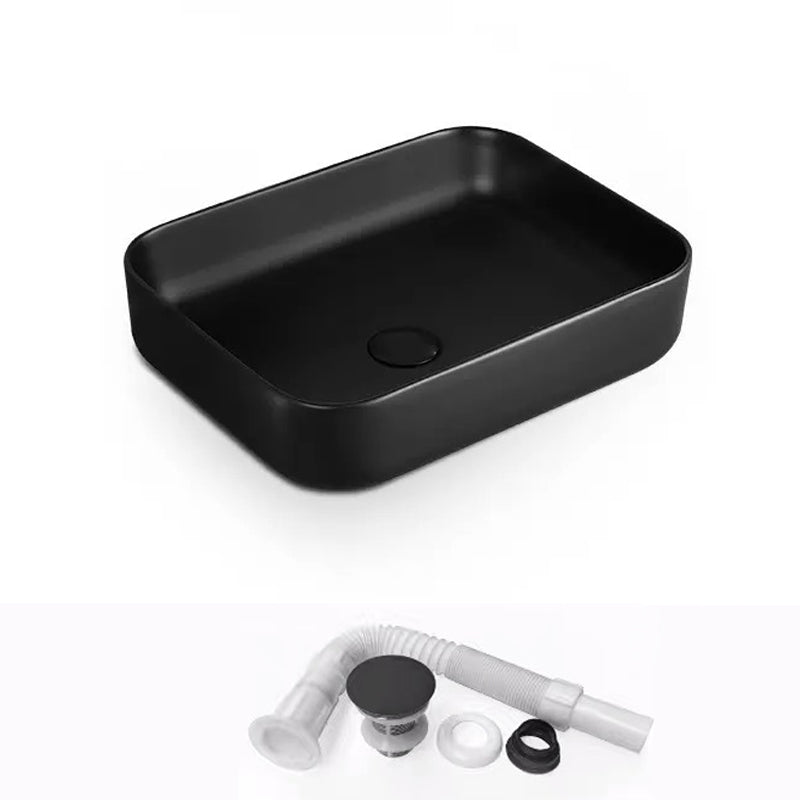 Modern Bathroom Sink Porcelain Rectangular with Pop-Up Drain and Faucet Wash Stand 20"L x 15"W x 6"H Black Sink Clearhalo 'Bathroom Remodel & Bathroom Fixtures' 'Bathroom Sinks & Faucet Components' 'Bathroom Sinks' 'bathroom_sink' 'Home Improvement' 'home_improvement' 'home_improvement_bathroom_sink' 6272721