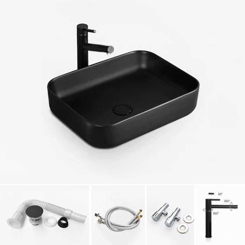 Modern Bathroom Sink Porcelain Rectangular with Pop-Up Drain and Faucet Wash Stand 20"L x 15"W x 6"H Black Sink with Faucet Clearhalo 'Bathroom Remodel & Bathroom Fixtures' 'Bathroom Sinks & Faucet Components' 'Bathroom Sinks' 'bathroom_sink' 'Home Improvement' 'home_improvement' 'home_improvement_bathroom_sink' 6272722